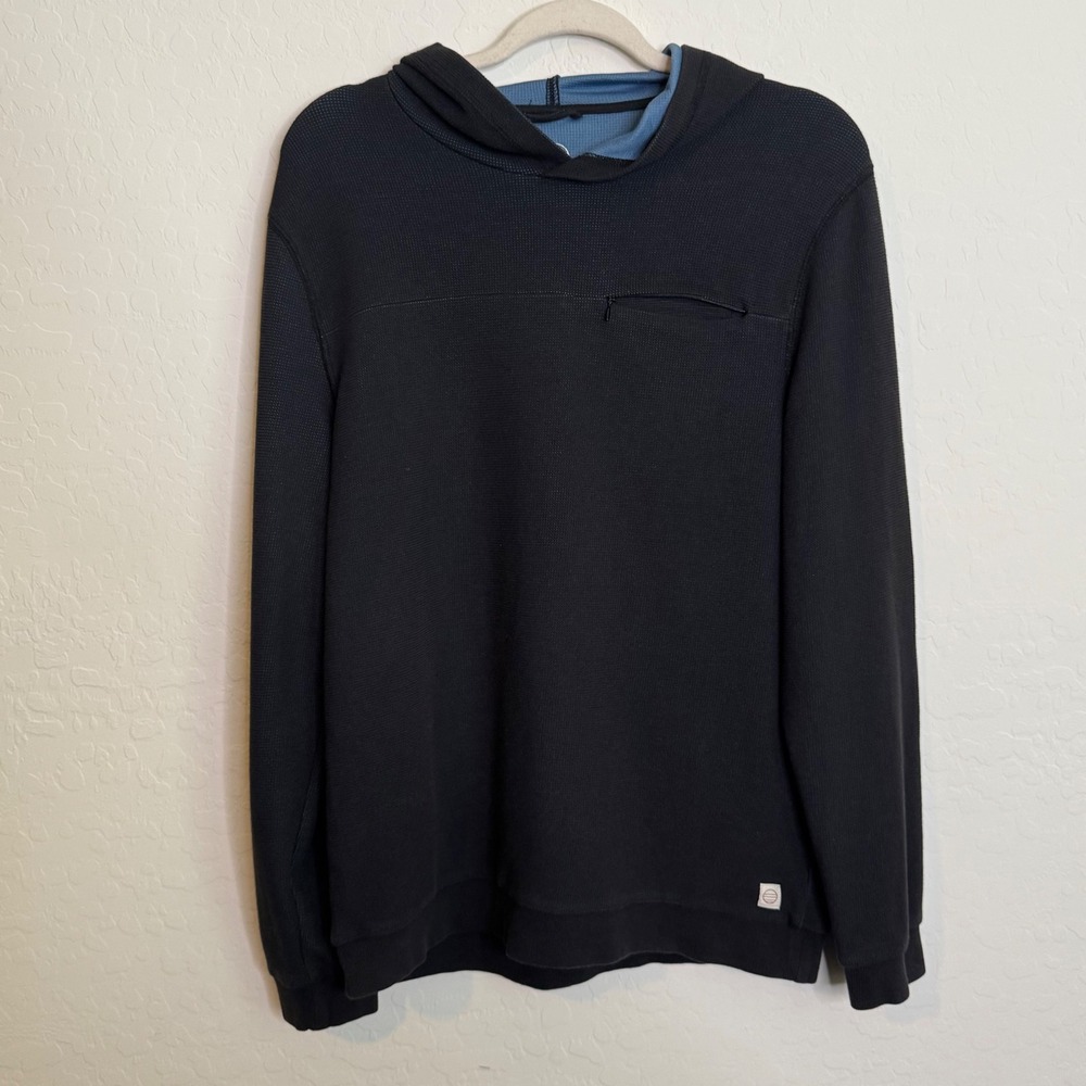 Marine Layer Mens Weekend‎ Sport Hoodie L Black Waffle Knit Lightweight Gorpcore